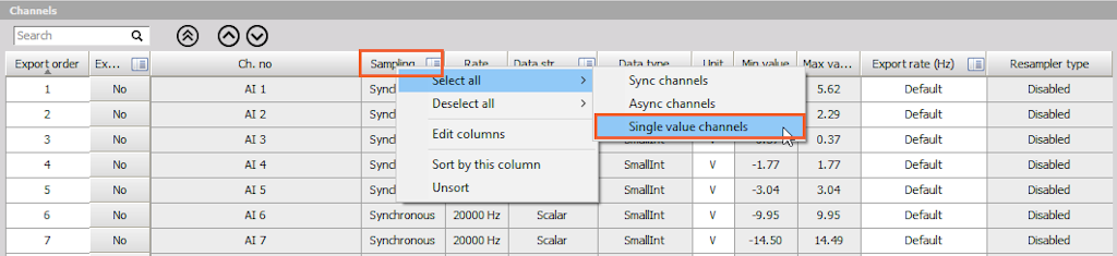 Select only single value channels
