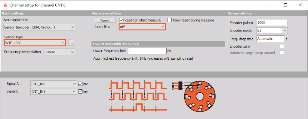 Selecting sensor type in counter settings