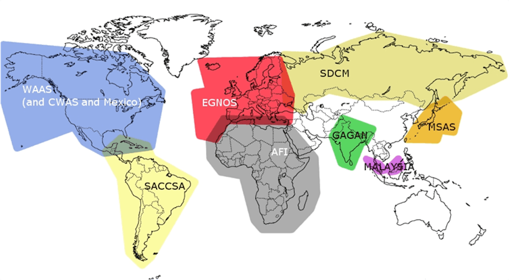 Operational, in development and planned SBAS systems in the world