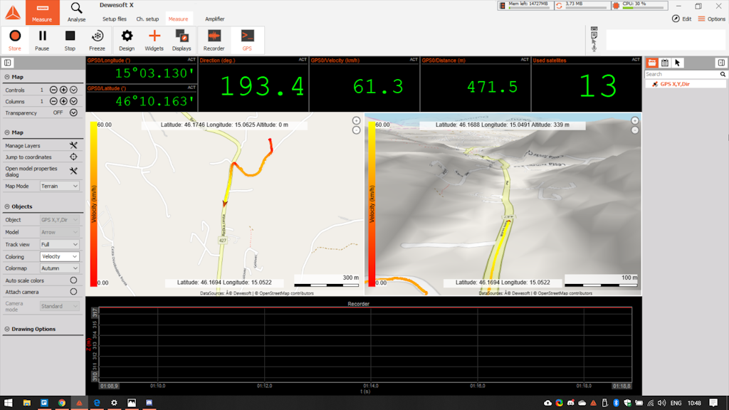 GPS screen in Dewesoft measure mode