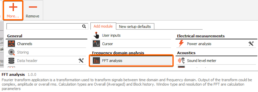 Adding a new FFT analysis module in Dewesoft