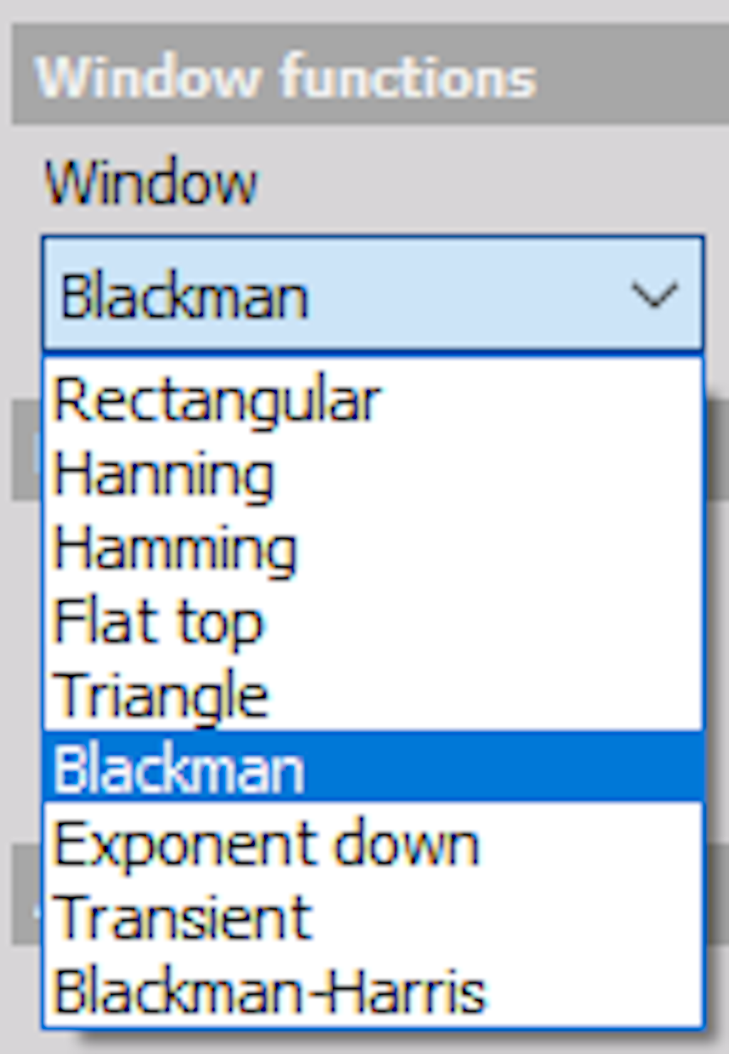 Possible time window functions in Dewesoft