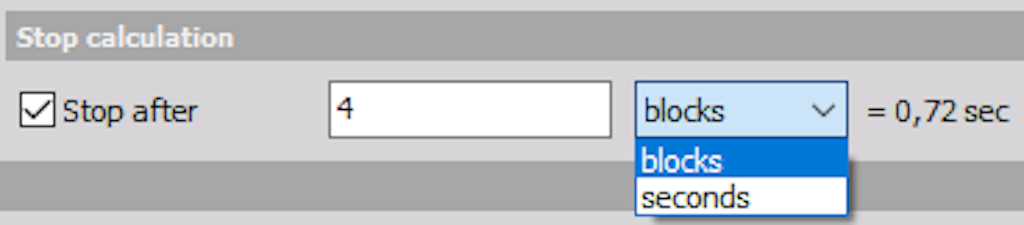 Stop calculation settings