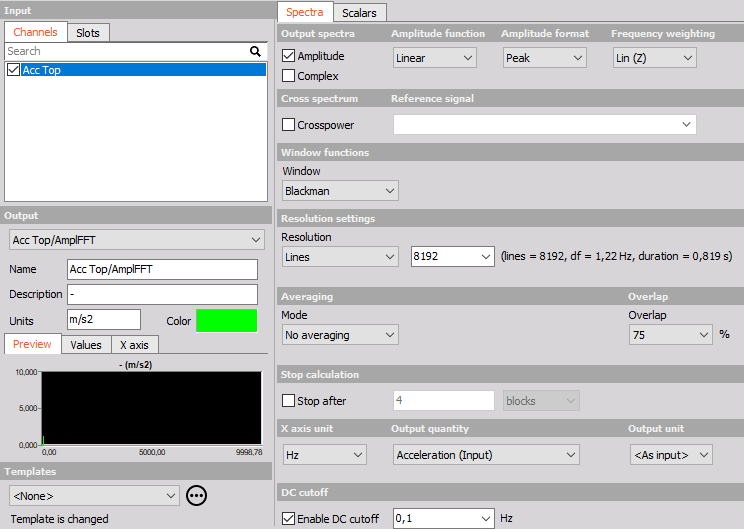FFT analysis setup for the measurement example FFT analysis setup for the measurement example