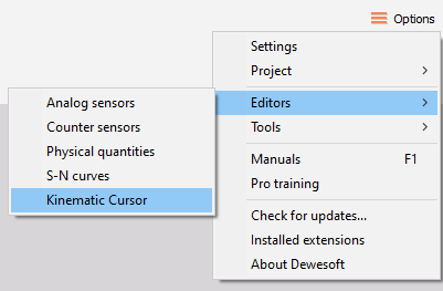 Entering editor for Kinematic cursors Entering editor for Kinematic cursors