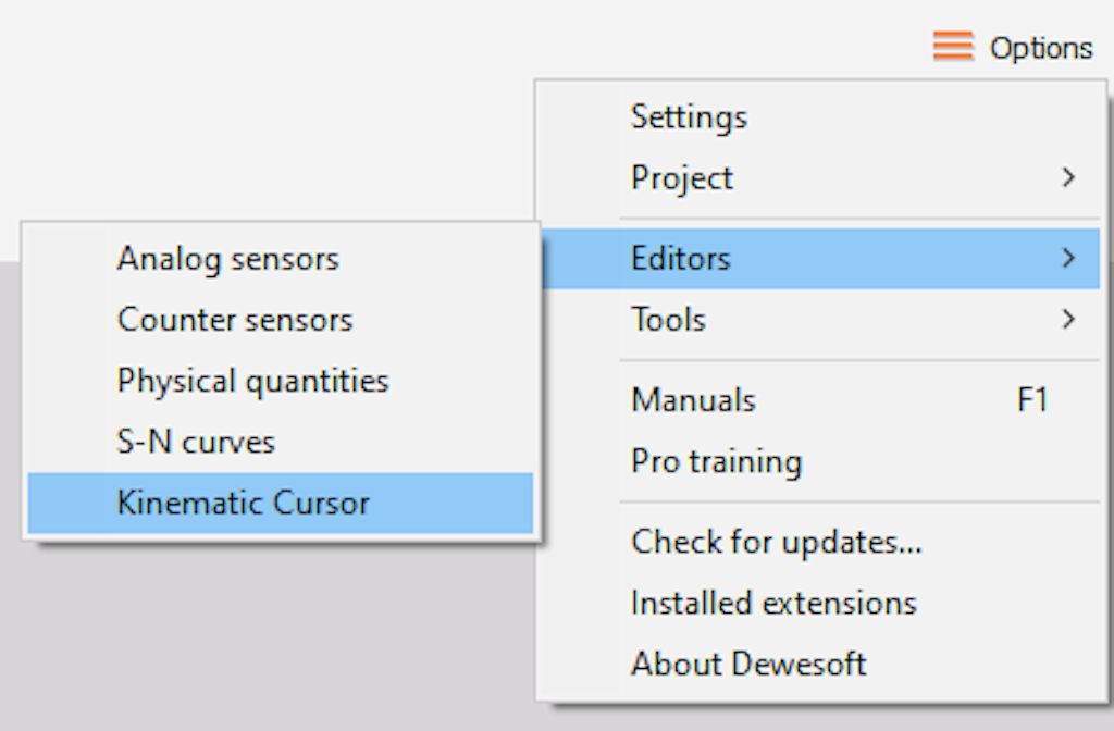 Entering editor for Kinematic cursors