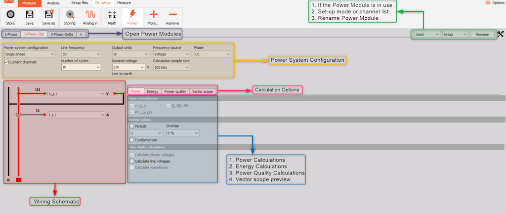 Overview of the power module setup screen Overview of the power module setup screen
