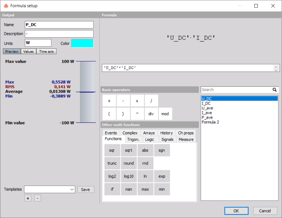 DC math power calculation (only required in Dewesoft X2) DC math power calculation (only required in Dewesoft X2)