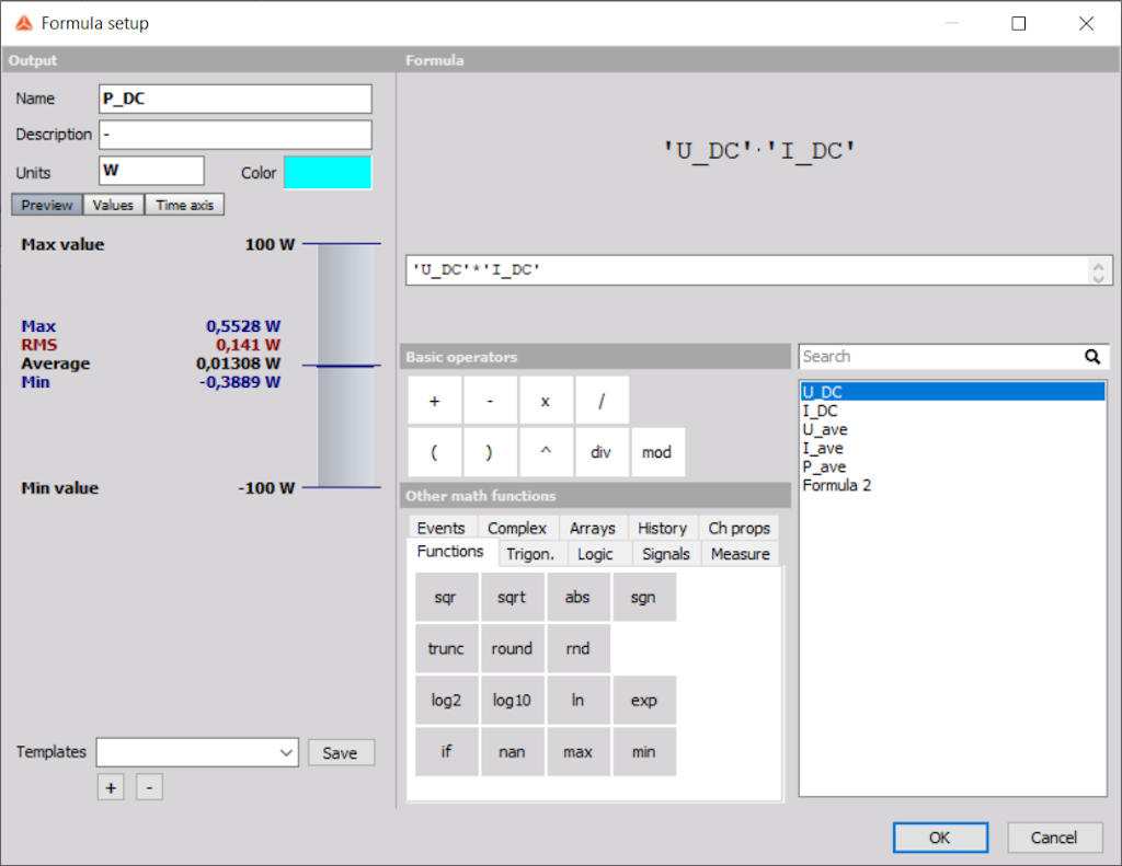 DC math power calculation (only required in Dewesoft X2)