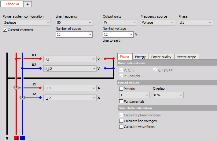 2-Phase measurement power module setup screen 2-Phase measurement power module setup screen