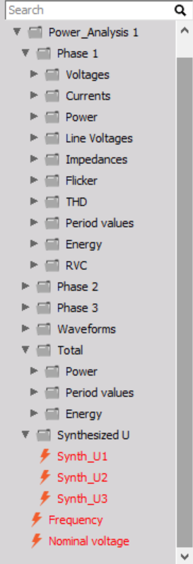 Channel list in the power module Channel list in the power module