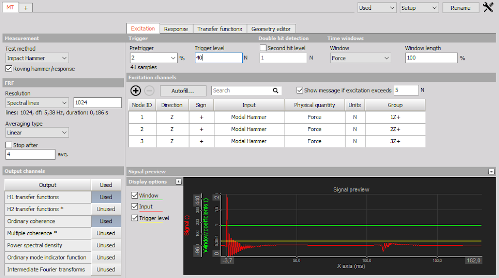 Defining the excitation signals
