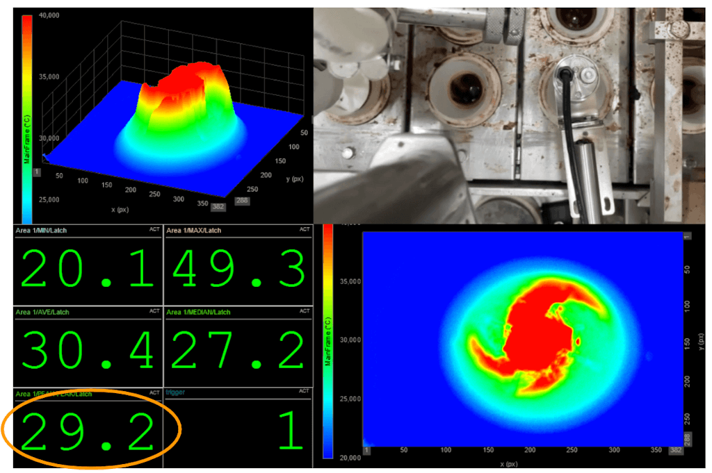 Screenshot der erfassten Datendatei im Modus „Analyse“, der hervorhebt, wie bestimmte Spitze-zu-Spitze-Werte nicht konformen Produkten zugeordnet werden