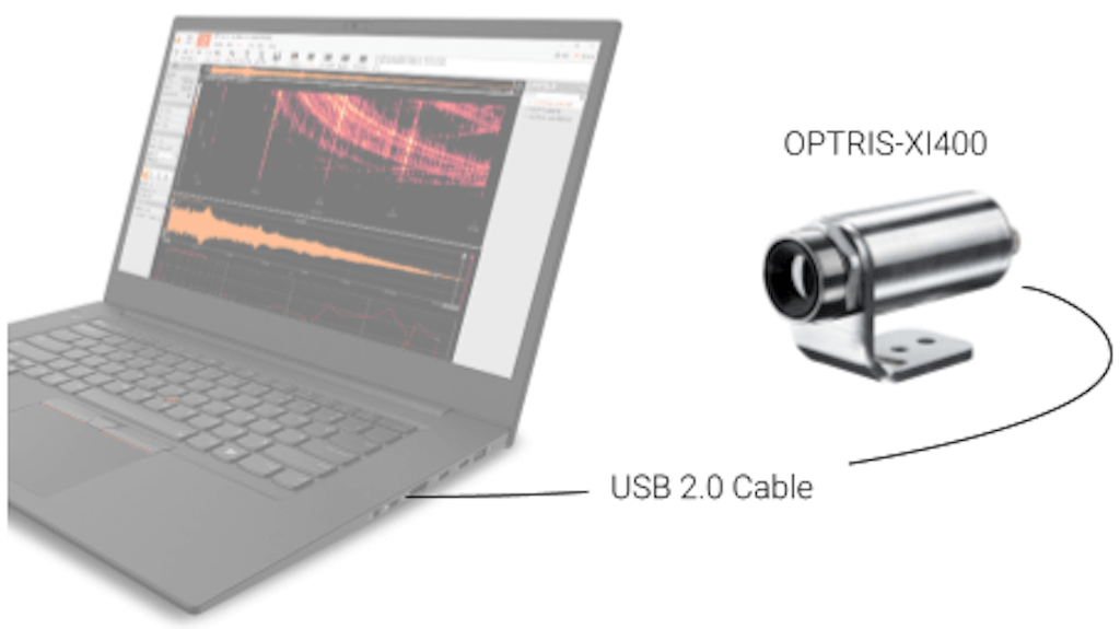 Die Optris-Kamera Modell XI 400 wird über ein USB-Kabel mit dem Laptop-Computer verbunden