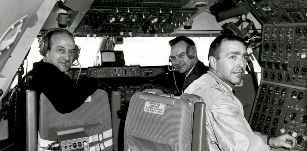 Left to right: pilot Jack Waddell, co-pilot Brien Wygl, and navigator Jess Wallick. Photo courtesy of Boeing