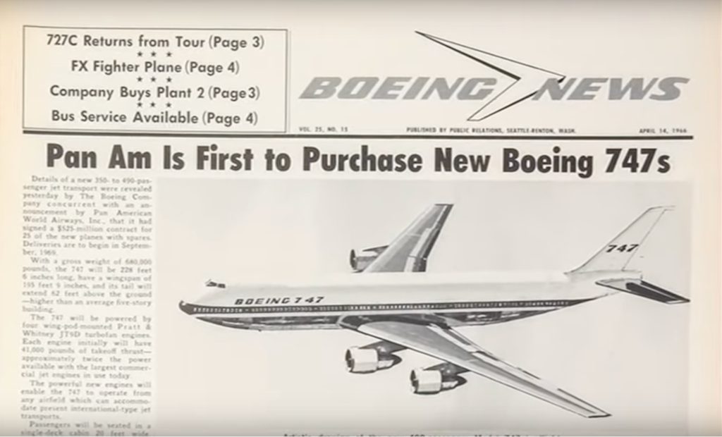 Boeing’s company newspaper after the Pan Am order was placed, April 14, 1966