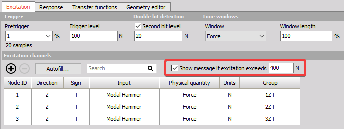 Overload level settings Overload level settings