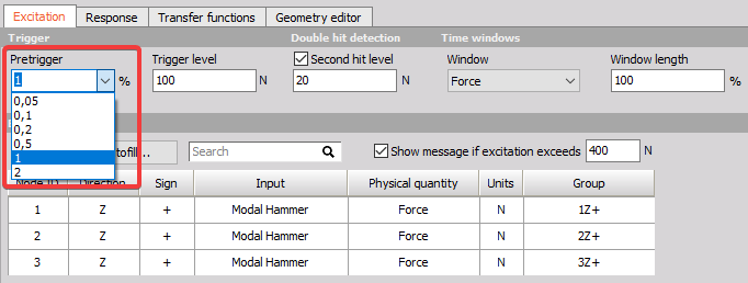 Pre-trigger settings Pre-trigger settings