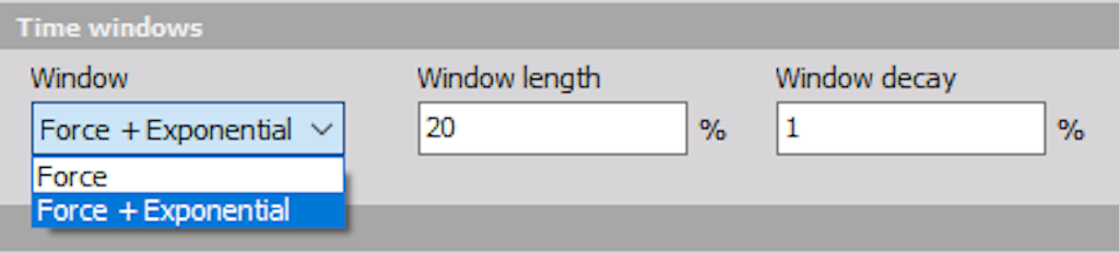 Window functions and their settings for triggered modal tests