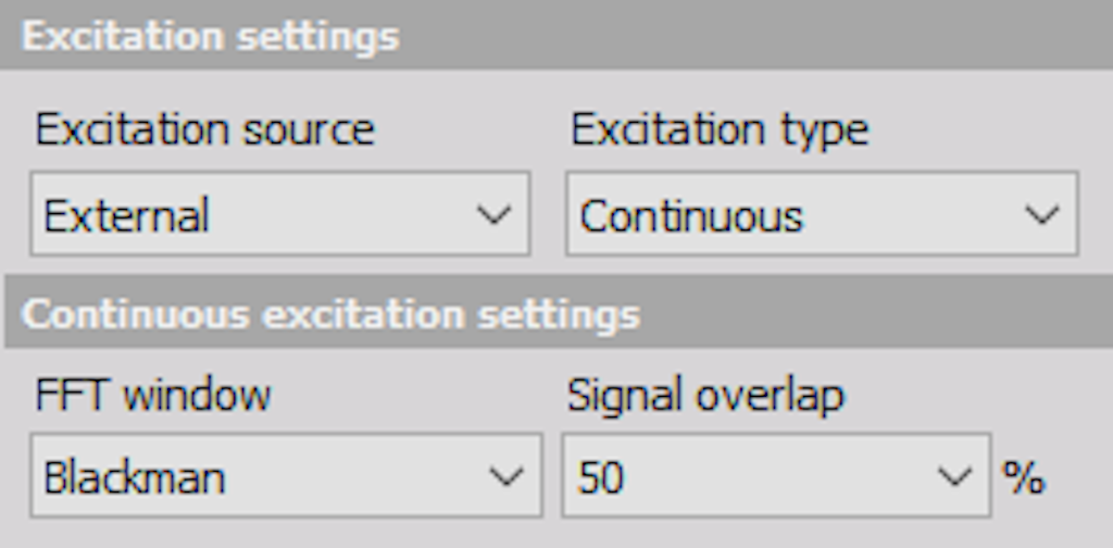 External Continuous shaker excitation settings