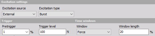External Burst shaker excitation settings External Burst shaker excitation settings
