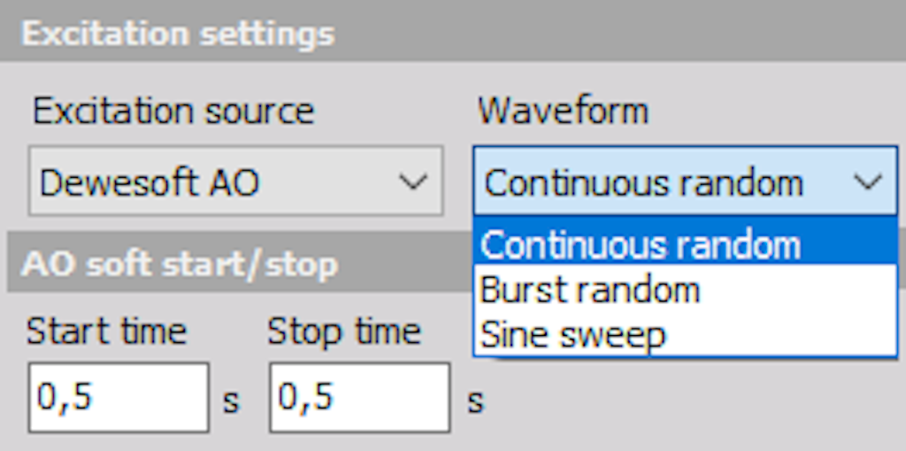 Dewesoft analog output excitation waveforms