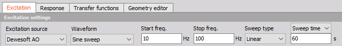 Dewesoft AO Sine sweep excitation settings Dewesoft AO Sine sweep excitation settings