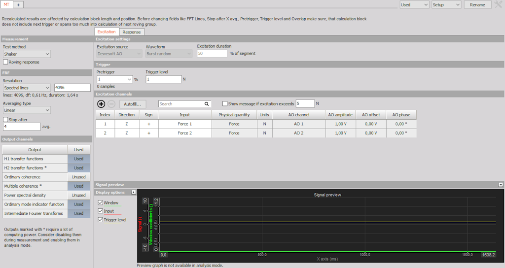 MIMO setup - excitation channels