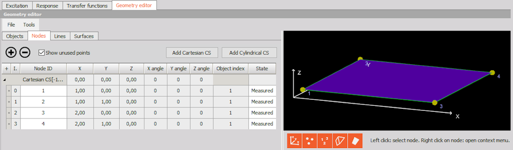 Example of a plate Object in the Geometry editor tab, having 4 nodes