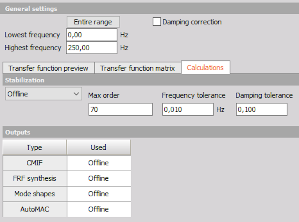 General settings for Modal Analysis setup
