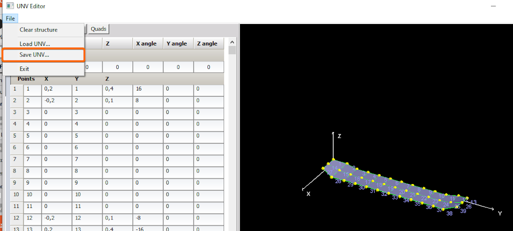 Export geometry as an UNV file