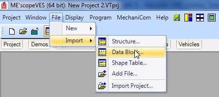 Import data block in ME Scope Import data block in ME Scope