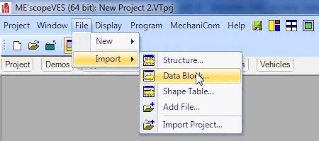 Import data block in ME Scope