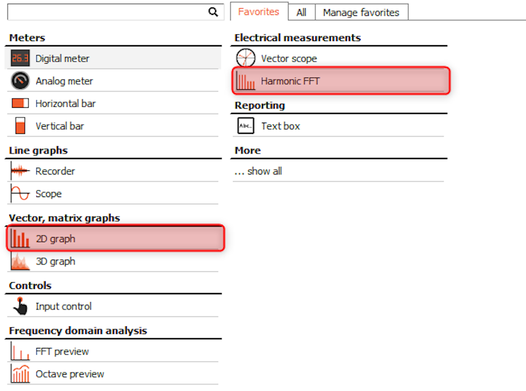 Display options for harmonics in the power module