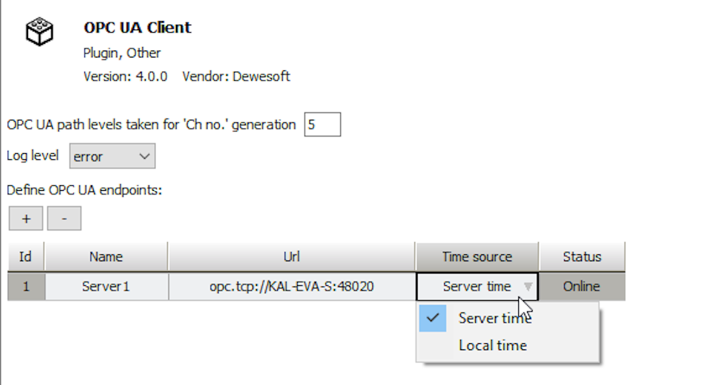 Selecting time source in OPC-UA Client