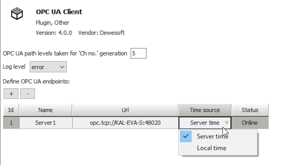 Zeitquelle im OPC-UA-Client auswählen