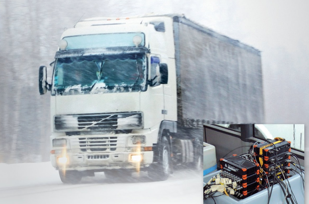 Data acquisition equipment used in winter durability testing of a truck
