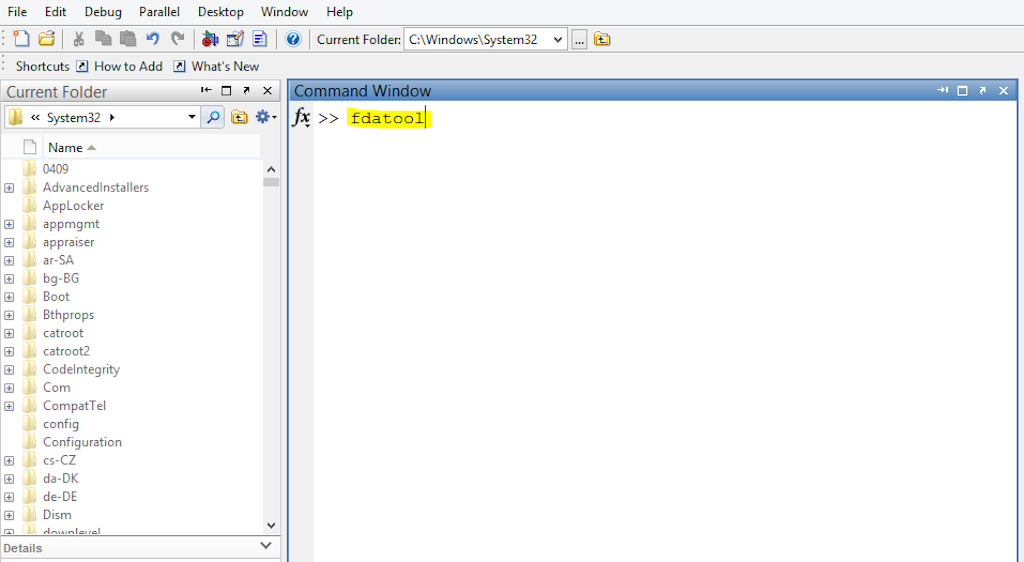 Opening Matlab Filter Design & Analysis Tool