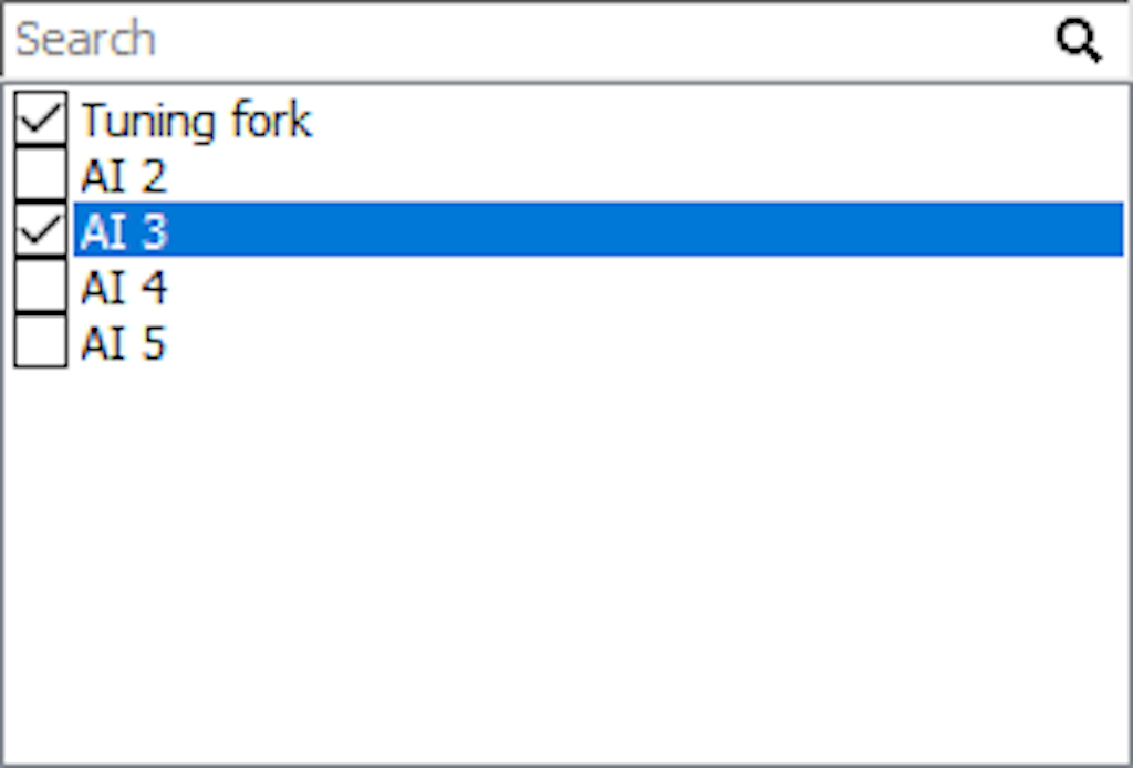 Example of IIR filter Input selection box