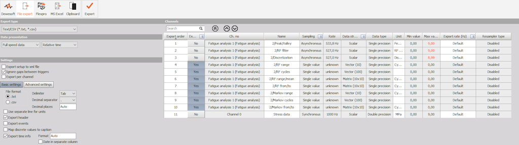 Export data from Dewesoft