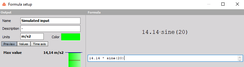 Simulated vibration input with formula setup in Dewesoft Simulated vibration input with formula setup in Dewesoft