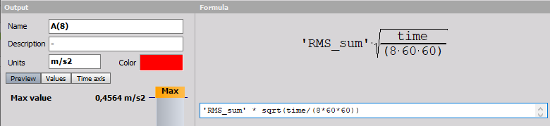 A(8) calculation with Formula setup in Dewesoft A(8) calculation with Formula setup in Dewesoft