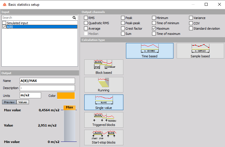Maximum value of daily vibration exposure using Basic statistics module in Dewesoft Maximum value of daily vibration exposure using Basic statistics module in Dewesoft
