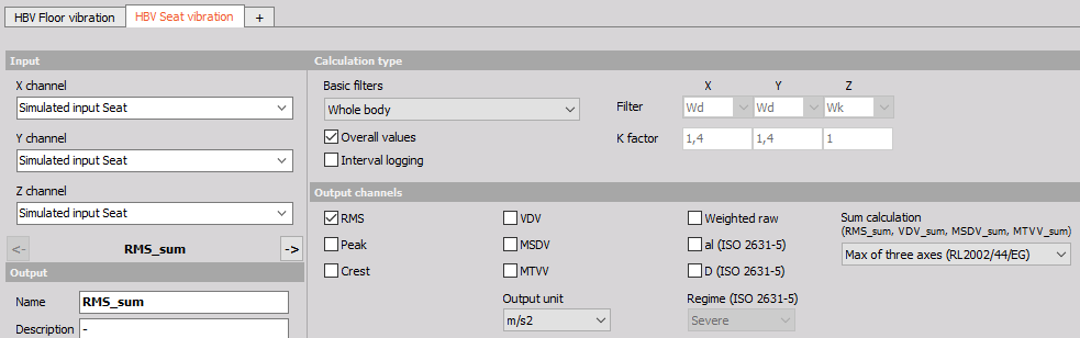 RMS of the seat vibration RMS of the seat vibration