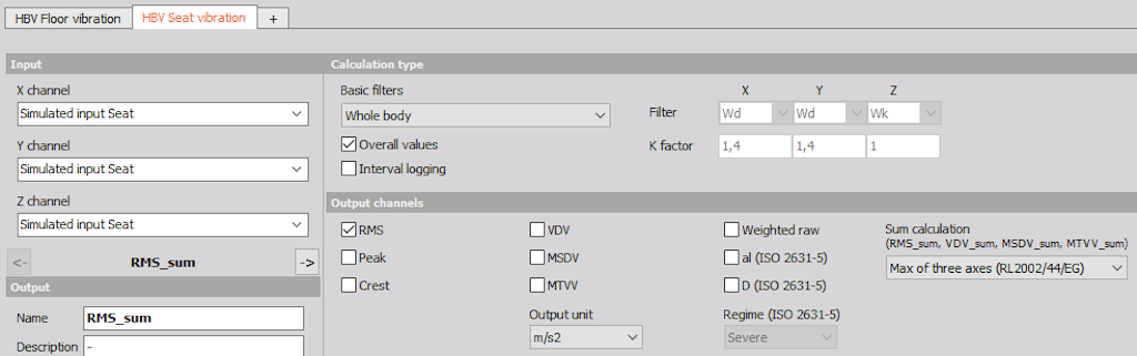 RMS of the seat vibration