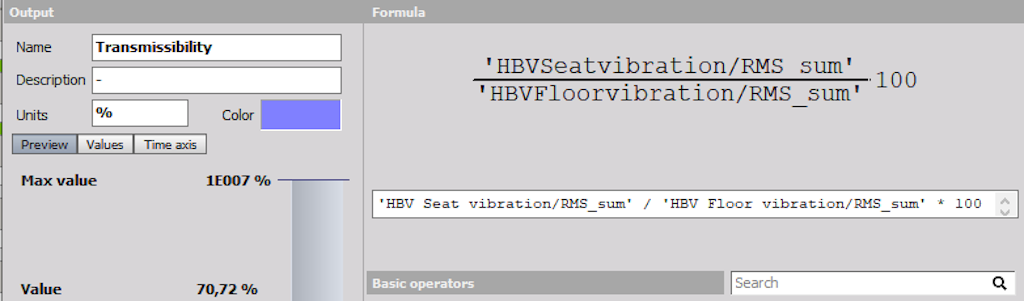 Formula for transmissibility in Dewesoft