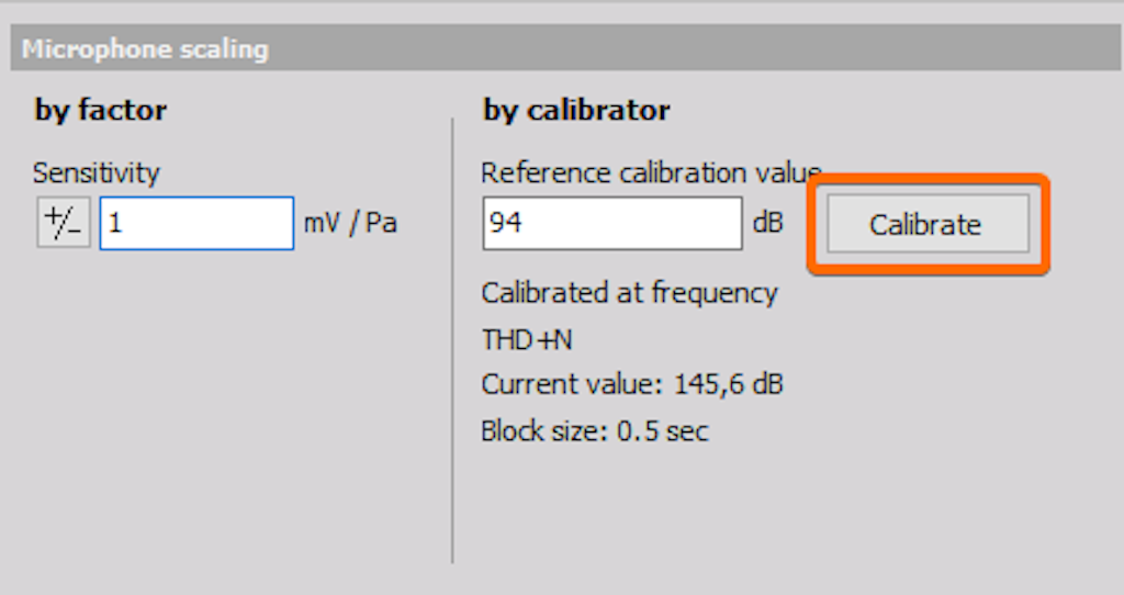 Calibration button to calibrate with sound calibrator