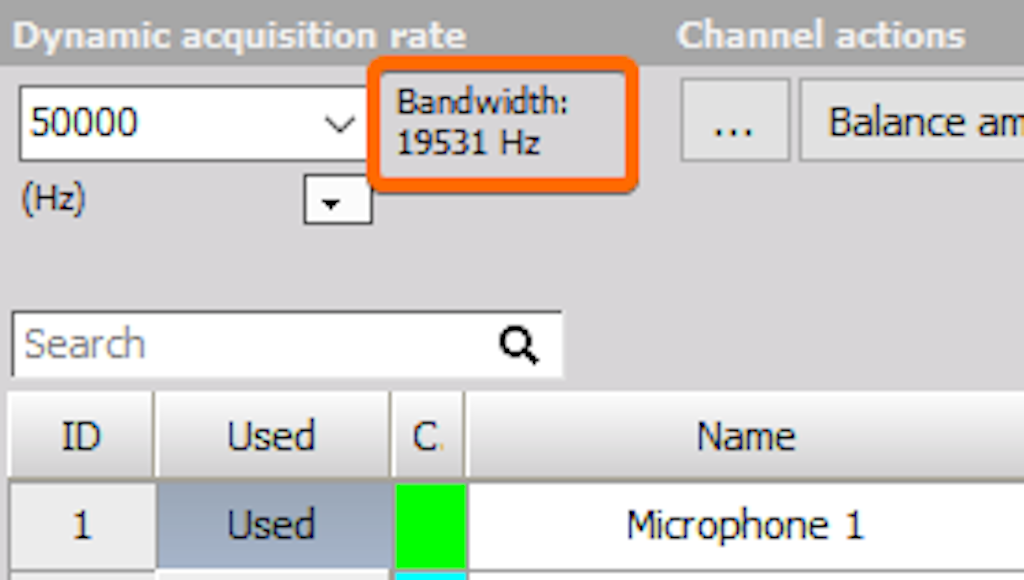 Calculating the bandwidth from the dynamic acquisition rate