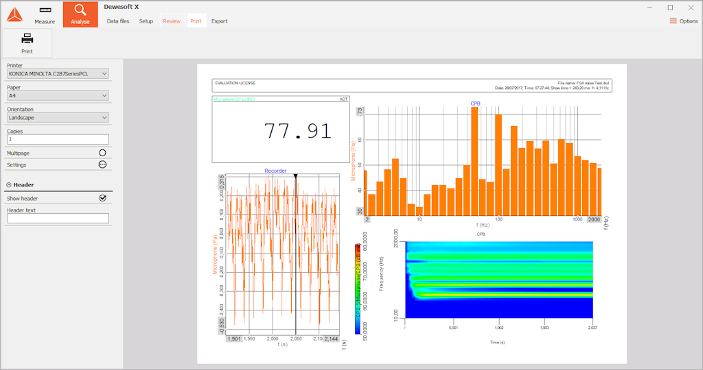 Print the report from the measurement screen