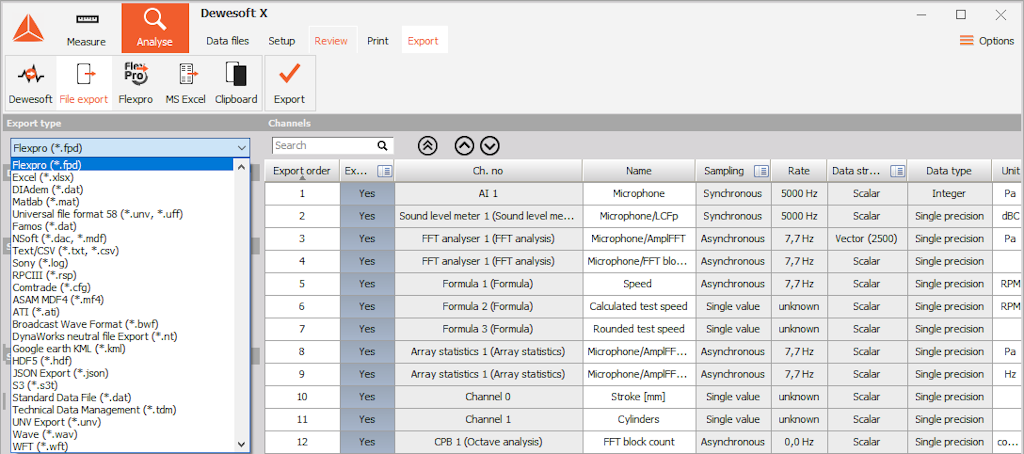 Export section and supported formats Export section and supported formats